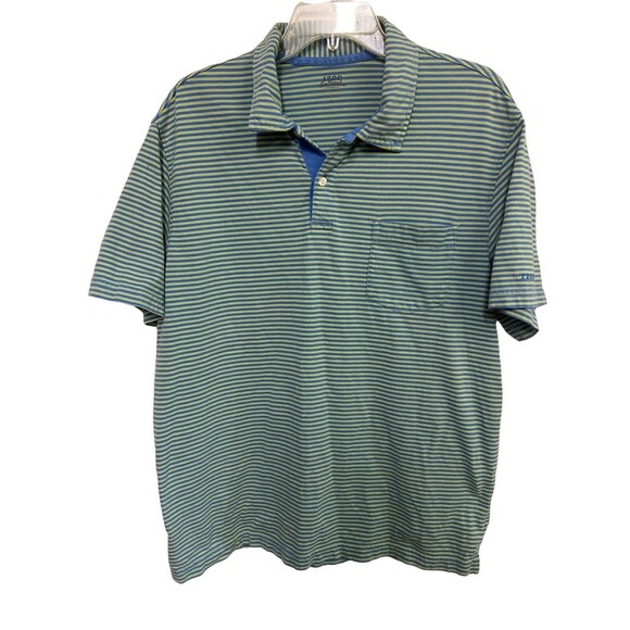 IZOD Polo Shirt Mens Large Green Blue Striped Saltwater Relaxed Preppy - Picture 1 of 4